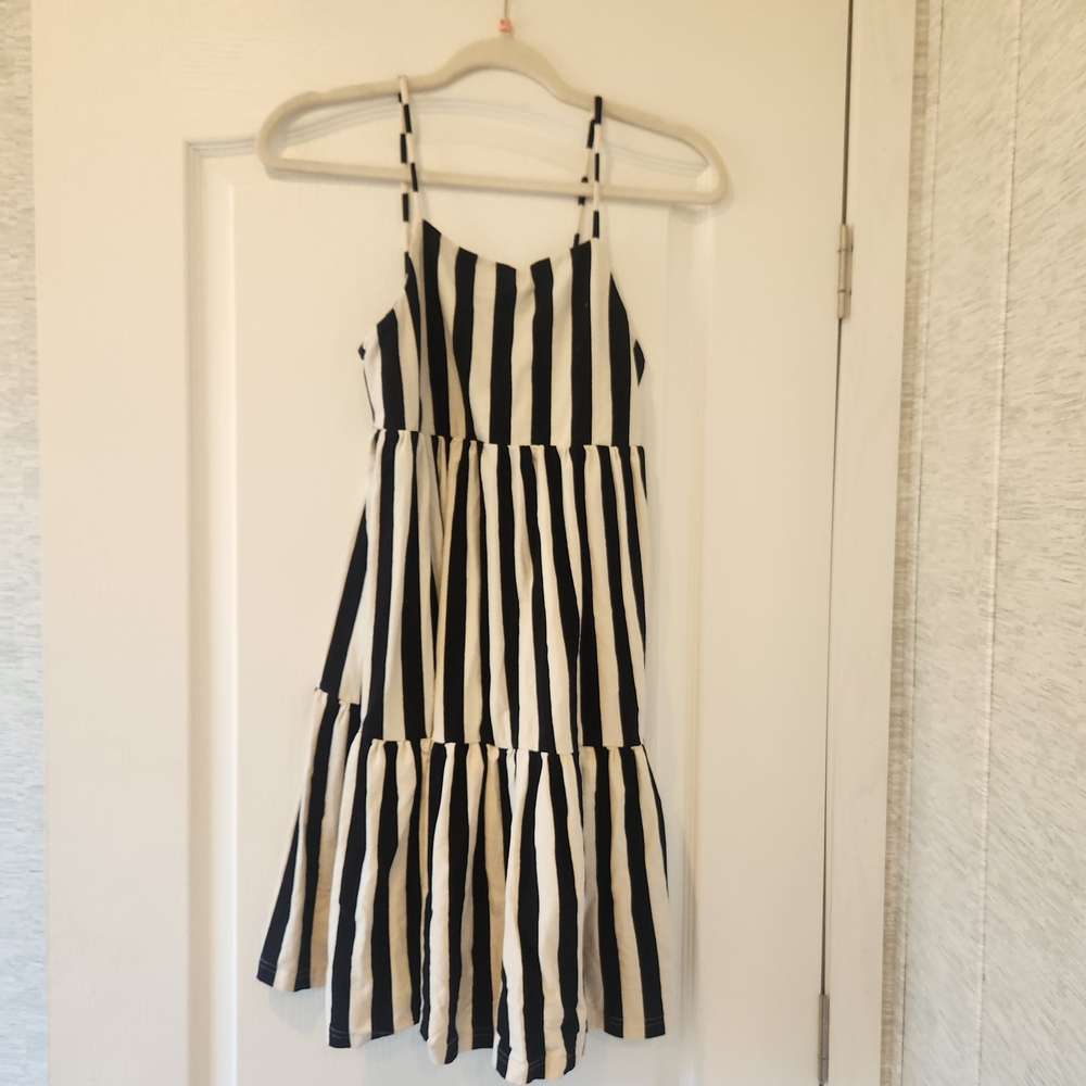 Fantastic Fawn Black and White Striped Midi Dress Size S Euc
